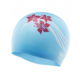 Bonnet De Natation en SILICONE TYR Flowers Bleu Rouge