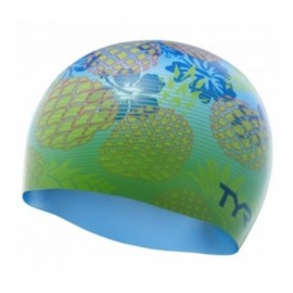 Bonnet De Natation en SILICONE TYR Graphic Ananas Bleu Vert