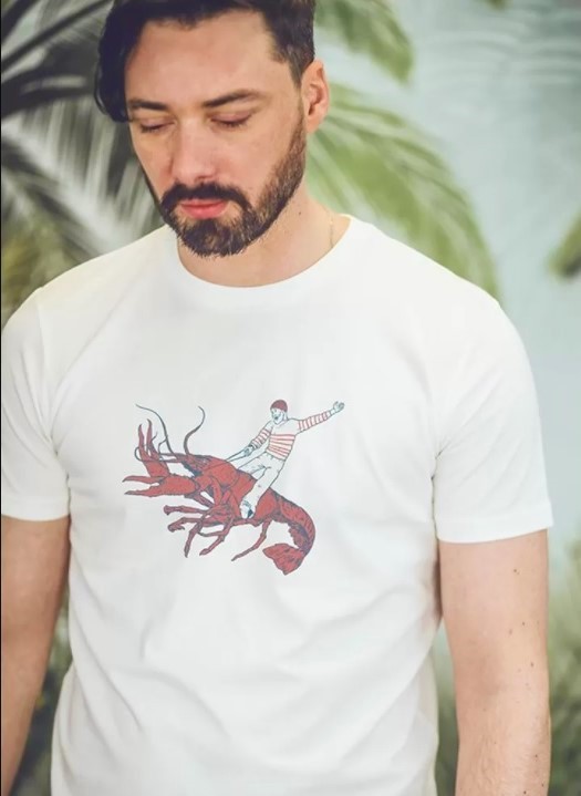 Men s Tee Shirt OCEAN PARK Lobster Off White Breizh Rider