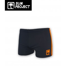 Maillot De Bain Boxer Homme SUN PROJECT Noir Bande Orange fluo