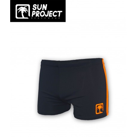 Maillot De Bain Boxer Homme SUN PROJECT Noir Bande Orange fluo