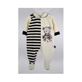 Pyjama Velours Bébé Papylou Quéon Ecru Marine