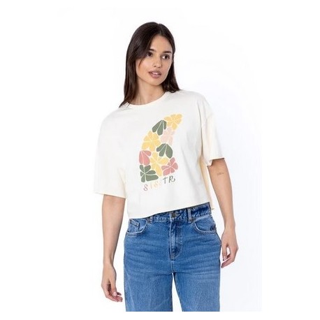 Tee Shirt Femme SISSTREVOLUTION Floral Fin Crop Sea Salt