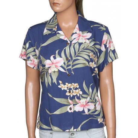 Chemise Hawaiienne Femme Two Palms Vahine Orchid Blue